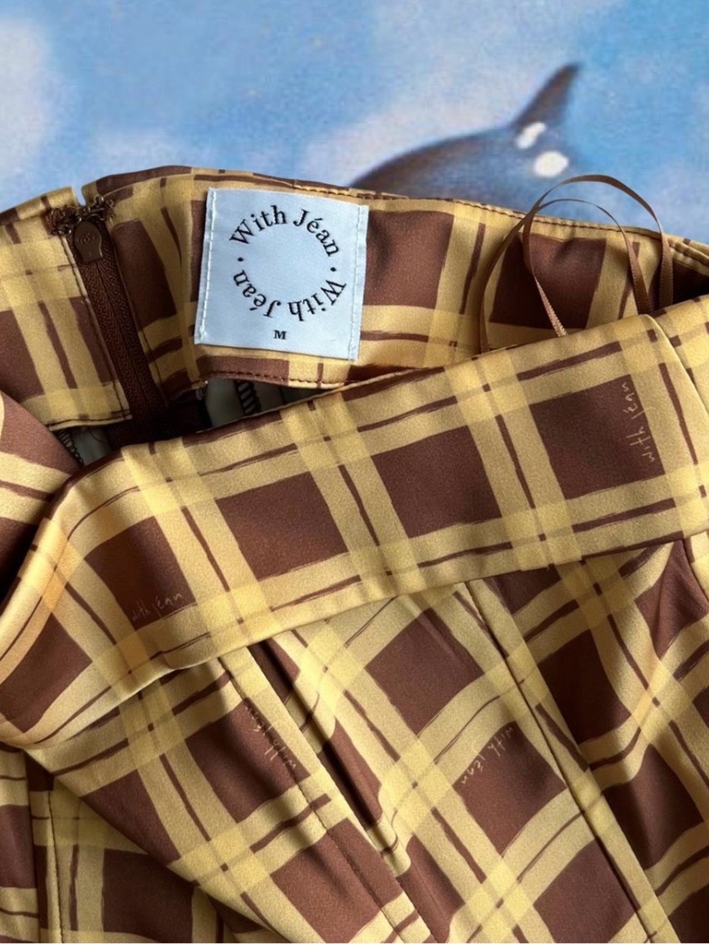 With Jean Brown and Mustard Plaid Pleated corset top